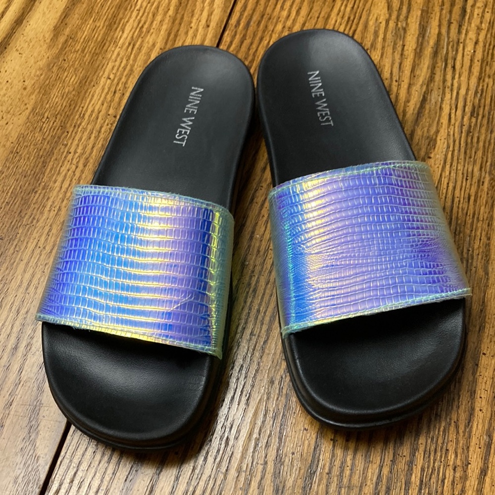 Nine West Holographic Pool Slides